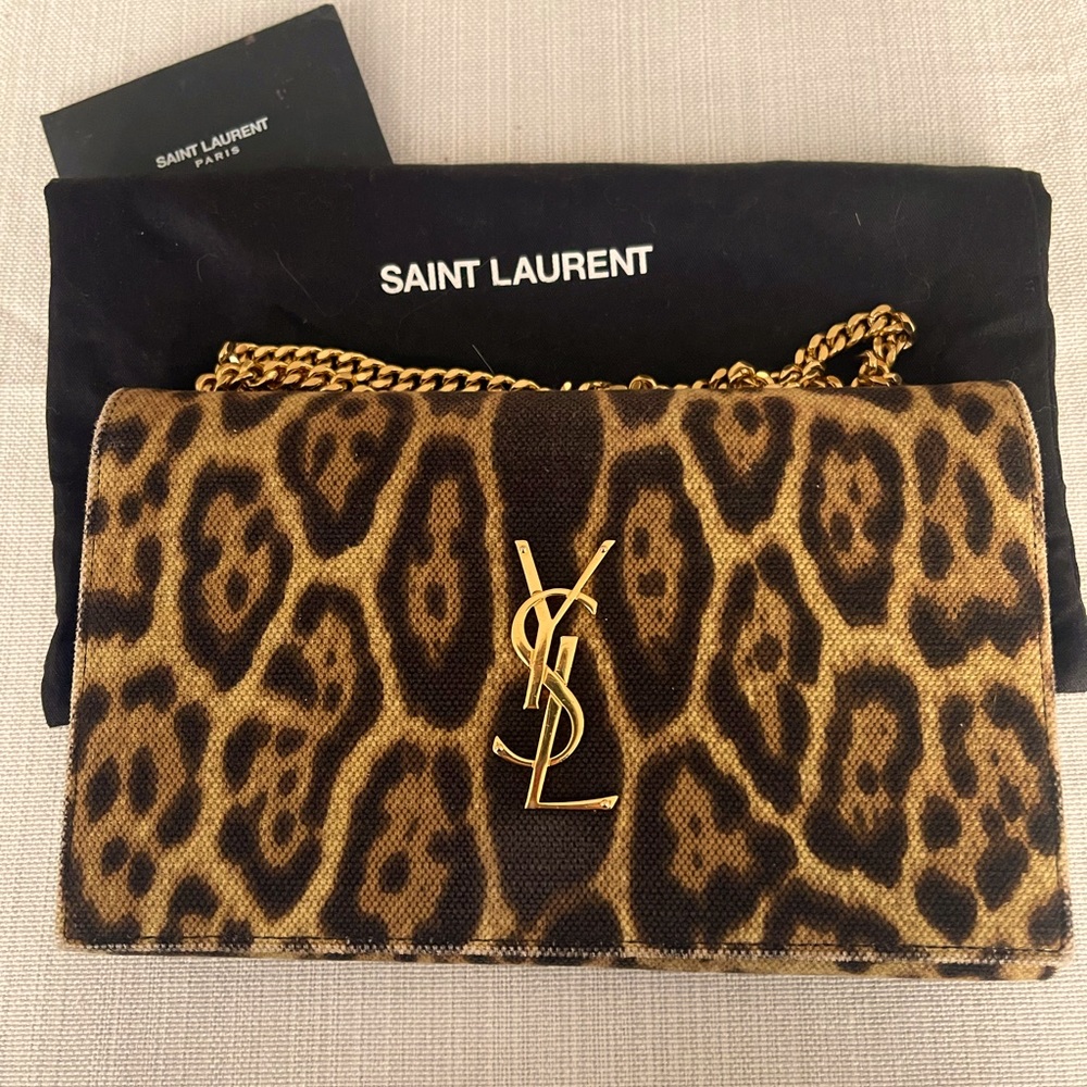 Saint Laurent Kate Leopard Print wallet on chain